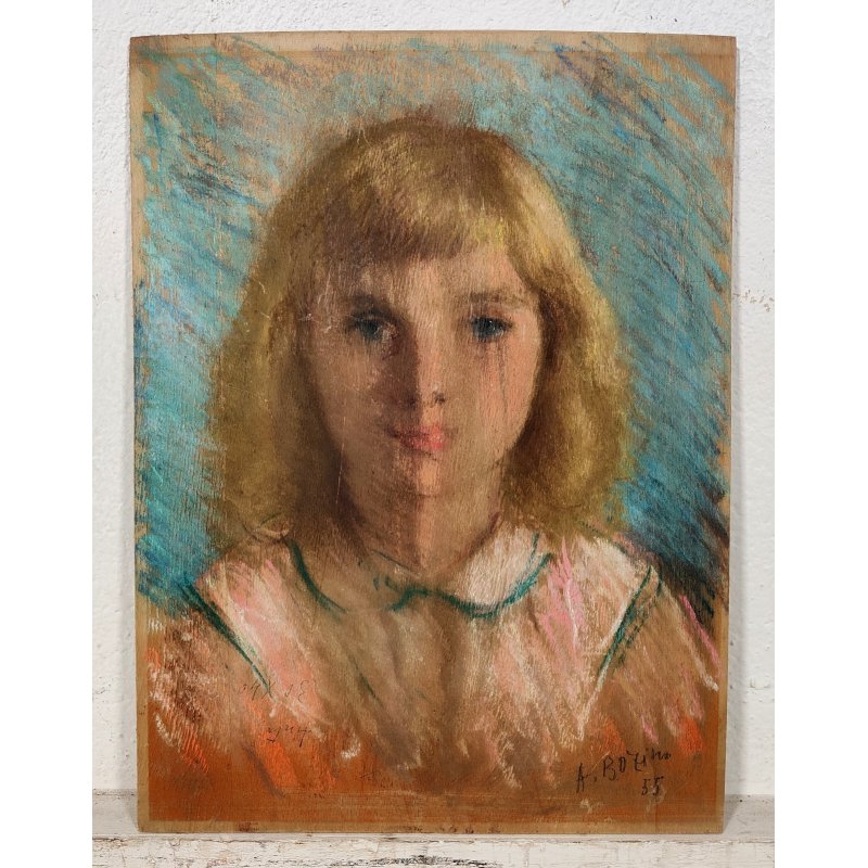 ANTICO QUADRO DIPINTO Attilio Bozino PASTELLO RITRATTO FEMMINILE CriCri 1955