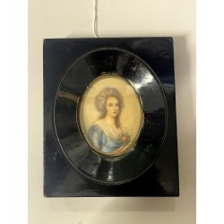 ANTICA MINIATURA ritratto NOBILE DONNA dipinto CORNICE LEGNO EBANIZZATO firmato