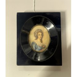 ANTICA MINIATURA ritratto NOBILE DONNA dipinto CORNICE LEGNO EBANIZZATO firmato