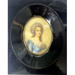 ANTICA MINIATURA ritratto NOBILE DONNA dipinto CORNICE LEGNO EBANIZZATO firmato