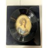 ANTICA MINIATURA ritratto NOBILE DONNA dipinto CORNICE LEGNO EBANIZZATO firmato