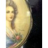 ANTICA MINIATURA ritratto NOBILE DONNA dipinto CORNICE LEGNO EBANIZZATO firmato