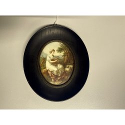 ANTICA MINIATURA ritratto FANCIULLA SCENA BUCOLICA dipinto CORNICE EBANIZZATa