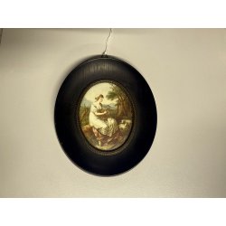 ANTICA MINIATURA ritratto FANCIULLA SCENA BUCOLICA dipinto CORNICE EBANIZZATa