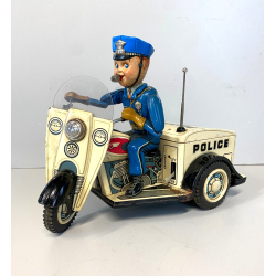GIOCO LATTA VINTAGE TIN TN TOYS NOMURA Police Patrol Auto Tricycle JAPAN '50/60
