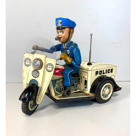 GIOCO LATTA VINTAGE TIN TN TOYS NOMURA Police Patrol Auto Tricycle JAPAN '50/60