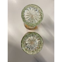 COPPIA CALICI CRISTALLO BOEMIA AMBRATO MOLATO SCENA CACCIA ORSO FAGIANO FORESTA