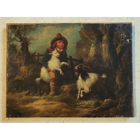 ANTICO QUADRO DIPINTO OLIO TELA Palizzi G. EPOCA 1800 Pastorello Capre PAESAGGIO