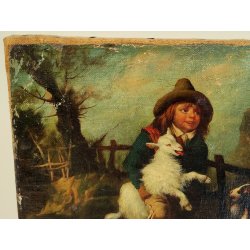 ANTICO QUADRO DIPINTO OLIO TELA Palizzi G. EPOCA 1800 Pastorello Capre PAESAGGIO