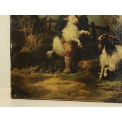 ANTICO QUADRO DIPINTO OLIO TELA Palizzi G. EPOCA 1800 Pastorello Capre PAESAGGIO