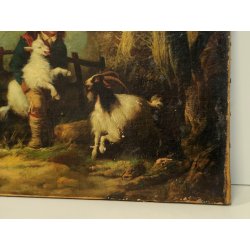 ANTICO QUADRO DIPINTO OLIO TELA Palizzi G. EPOCA 1800 Pastorello Capre PAESAGGIO