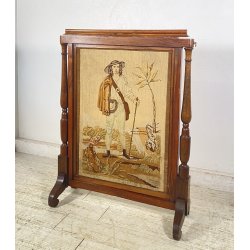 ANTICO RARO COPRICAMINO/PARASCINTILLE LEGNO 1800 RICAMATO ALTEZZA REGOLABILE