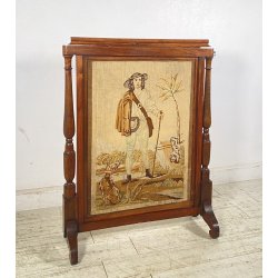 ANTICO RARO COPRICAMINO/PARASCINTILLE LEGNO 1800 RICAMATO ALTEZZA REGOLABILE