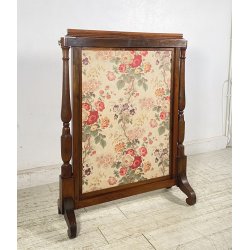 ANTICO RARO COPRICAMINO/PARASCINTILLE LEGNO 1800 RICAMATO ALTEZZA REGOLABILE