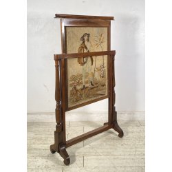 ANTICO RARO COPRICAMINO/PARASCINTILLE LEGNO 1800 RICAMATO ALTEZZA REGOLABILE