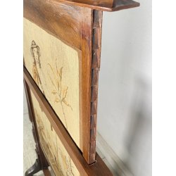 ANTICO RARO COPRICAMINO/PARASCINTILLE LEGNO 1800 RICAMATO ALTEZZA REGOLABILE