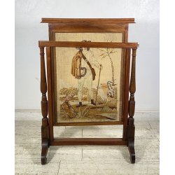 ANTICO RARO COPRICAMINO/PARASCINTILLE LEGNO 1800 RICAMATO ALTEZZA REGOLABILE