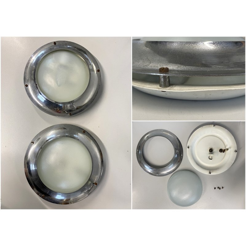 COPPIA APPLIQUE LAMPADA PARETE ROTONDA METALLO VETRO DESIGN MID CENTURY ø 25 cm