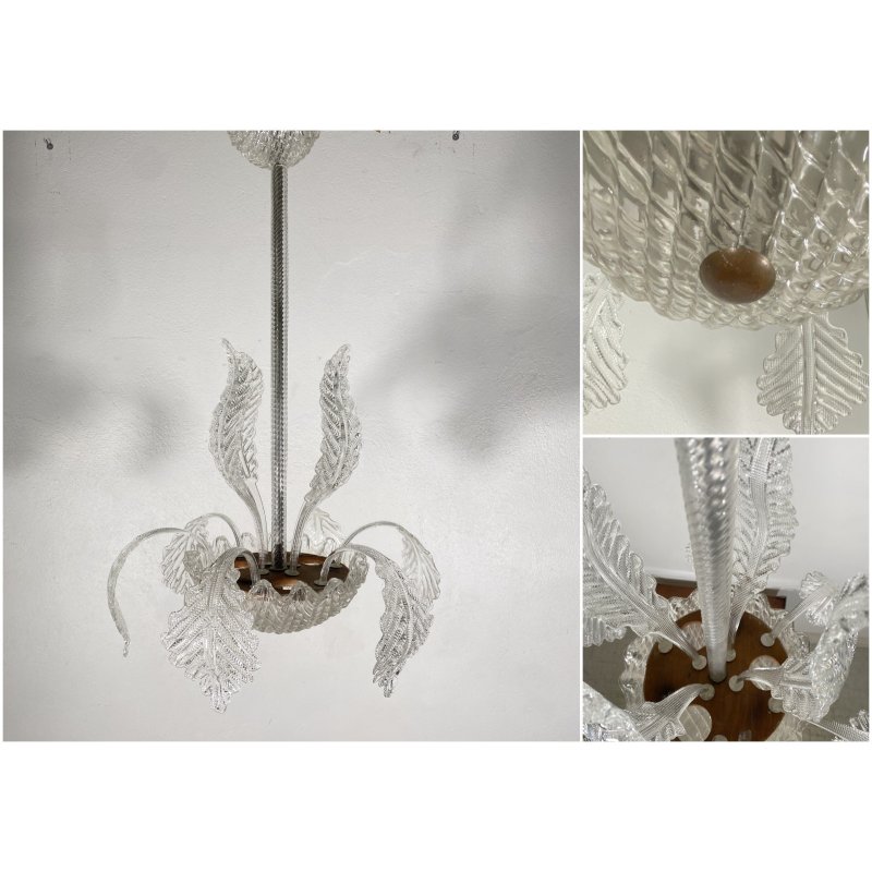 ANTICO LAMPADARIO A FOGLIE BAROVIER & TOSO VETRO MURANO SENZA IMPIANTO ELETTRICO