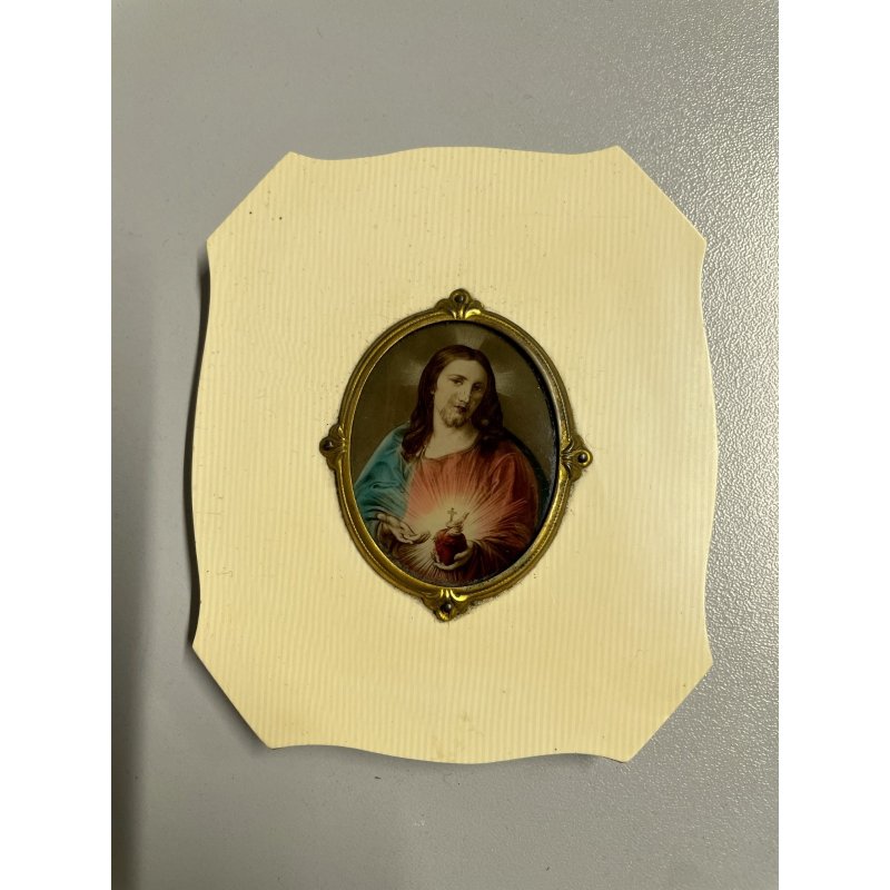 ANTICA MINIATURA immagine GESU CRISTO religioso sacro cuore CAMMEO preghiera