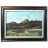 ANTICO DIPINTO FIRMATO PAESAGGIO MONTAGNA LAGO ALPI QUADRO OLIO TELA EPOCA 1920