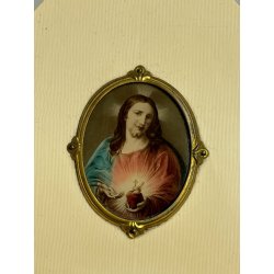 ANTICA MINIATURA immagine GESU CRISTO religioso sacro cuore CAMMEO preghiera
