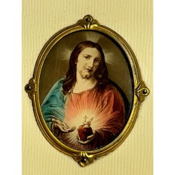 ANTICA MINIATURA immagine GESU CRISTO religioso sacro cuore CAMMEO preghiera