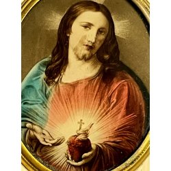 ANTICA MINIATURA immagine GESU CRISTO religioso sacro cuore CAMMEO preghiera