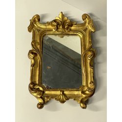 ANTICA piccola CORNICE specchiera DORATA epoca 700 LEGNO SCOLPITO FOGLIA ORO