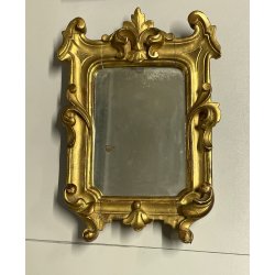 ANTICA piccola CORNICE specchiera DORATA epoca 700 LEGNO SCOLPITO FOGLIA ORO