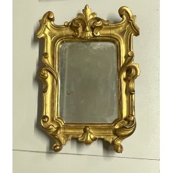 ANTICA piccola CORNICE specchiera DORATA epoca 700 LEGNO SCOLPITO FOGLIA ORO