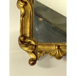 ANTICA piccola CORNICE specchiera DORATA epoca 700 LEGNO SCOLPITO FOGLIA ORO