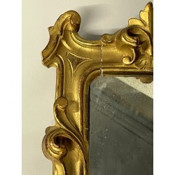 ANTICA piccola CORNICE specchiera DORATA epoca 700 LEGNO SCOLPITO FOGLIA ORO