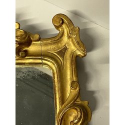 ANTICA piccola CORNICE specchiera DORATA epoca 700 LEGNO SCOLPITO FOGLIA ORO