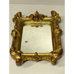 ANTICA piccola CORNICE specchiera DORATA epoca 700 LEGNO SCOLPITO FOGLIA ORO