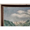 ANTICO QUADRO DIPINTO OLIO TELA epoca 1960 PAESAGGIO ALPINO Montagne Neve Lago