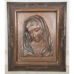 ANTICO QUADRO BASSORILIEVO RAME Madonna Addolorata EPOCA 1900 ICONA Liberty