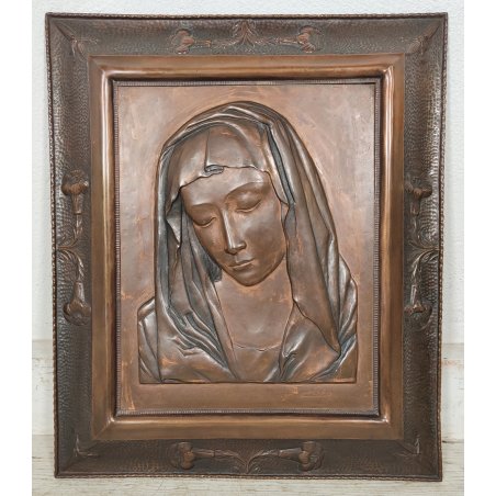 ANTICO QUADRO BASSORILIEVO RAME Madonna Addolorata EPOCA 1900 ICONA Liberty