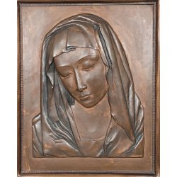 ANTICO QUADRO BASSORILIEVO RAME Madonna Addolorata EPOCA 1900 ICONA Liberty