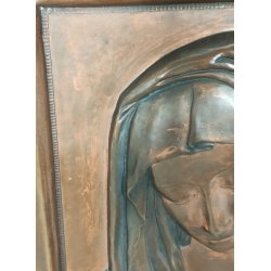 ANTICO QUADRO BASSORILIEVO RAME Madonna Addolorata EPOCA 1900 ICONA Liberty