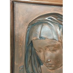 ANTICO QUADRO BASSORILIEVO RAME Madonna Addolorata EPOCA 1900 ICONA Liberty