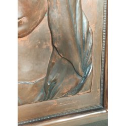 ANTICO QUADRO BASSORILIEVO RAME Madonna Addolorata EPOCA 1900 ICONA Liberty