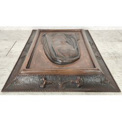 ANTICO QUADRO BASSORILIEVO RAME Madonna Addolorata EPOCA 1900 ICONA Liberty