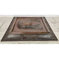 ANTICO QUADRO BASSORILIEVO RAME Madonna Addolorata EPOCA 1900 ICONA Liberty