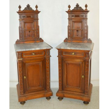 ANTICA COPPIA COMODINI liberty LEGNO NOCE MARMO originale 1900 OLD NIGHTSTANDS