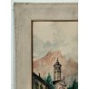 ANTICO QUADRO Monti DIPINTO ACQUERELLO PAESAGGIO Valsesia Cellio BORGO CHIESA