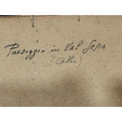 ANTICO QUADRO Monti DIPINTO ACQUERELLO PAESAGGIO Valsesia Cellio BORGO CHIESA