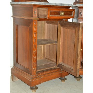 ANTICA COPPIA COMODINI liberty LEGNO NOCE MARMO originale 1900 OLD NIGHTSTANDS