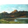 ANTICO DIPINTO FIRMATO PAESAGGIO MONTAGNA LAGO ALPI QUADRO OLIO TELA EPOCA 1920
