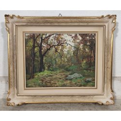 QUADRO DIPINTO OLIO Artino Giroldi PAESAGGIO BOSCO AUTUNNO Lago Maggiore CORNICE